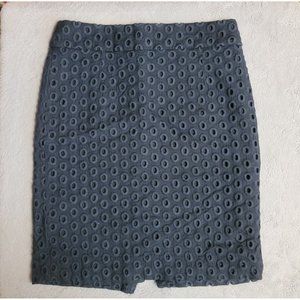 J.Crew Women's Pencil Skirt Eyelet Embroidery Navy Blue 100% Cotton Lined Size 0